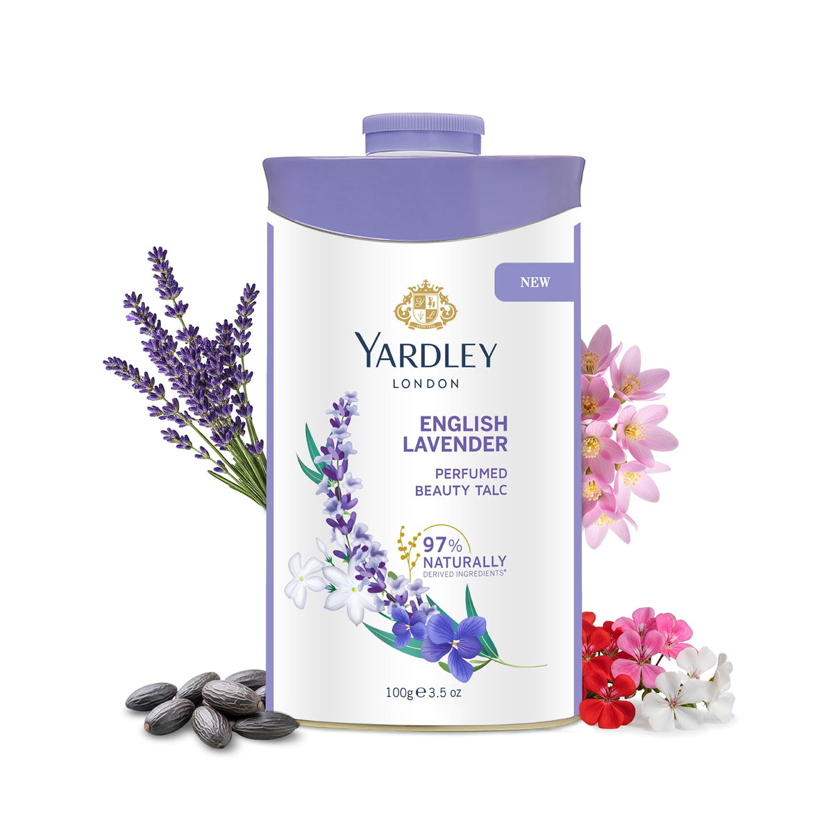 Yardley English Lavender Talcum Powder 100g front view