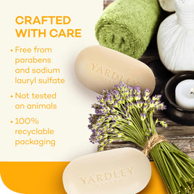 Yardley Shea Buttermilk Bath Bar in a relaxing bath setting