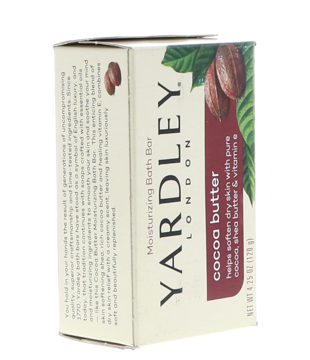 Yardley soap on a bathroom counter with soft towels