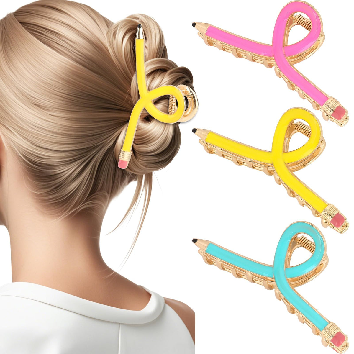 YARIEW Pencil Hair Claw Clip set in three colours