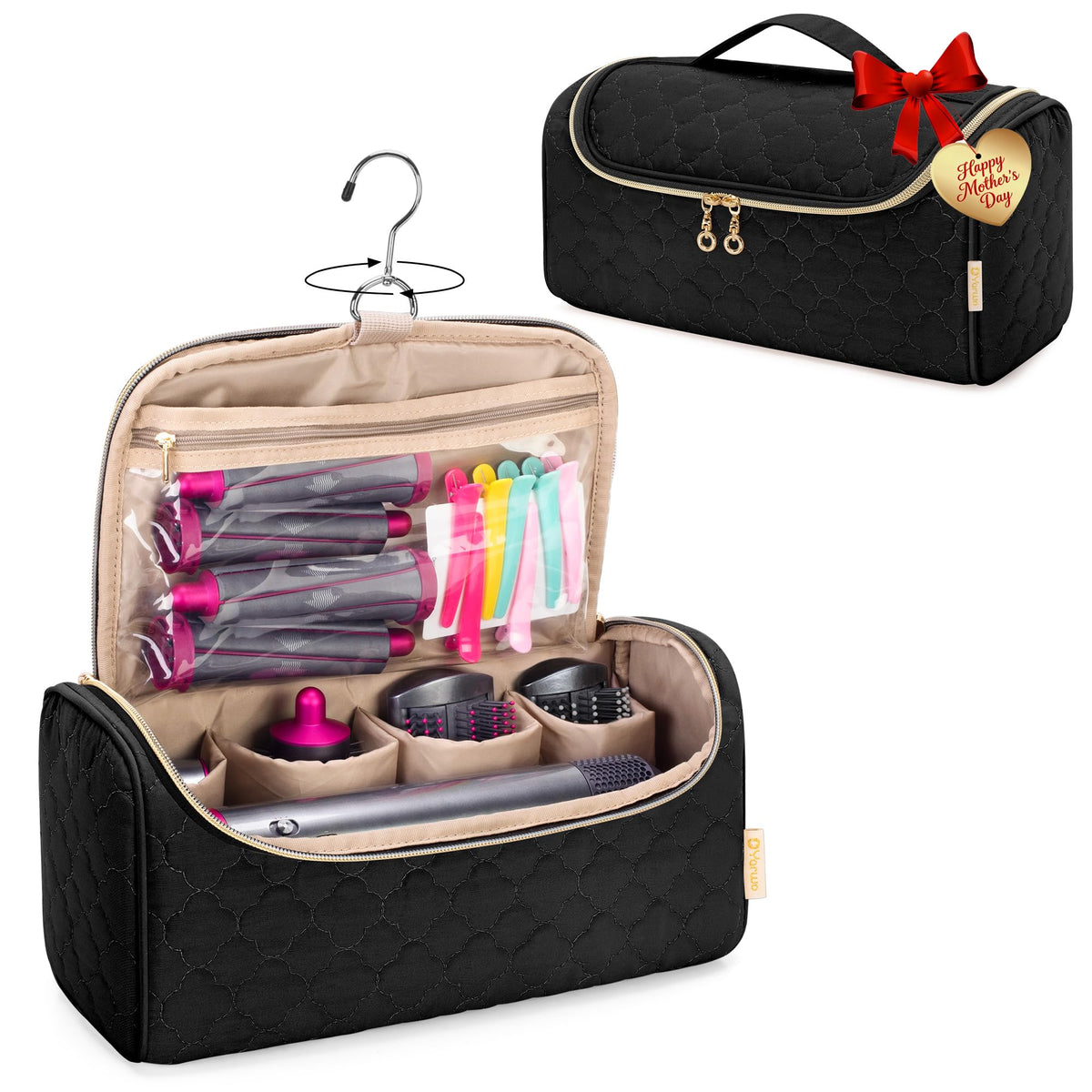 Yarwo Travel Case for Dyson Airwrap front view with peach-skin fabric