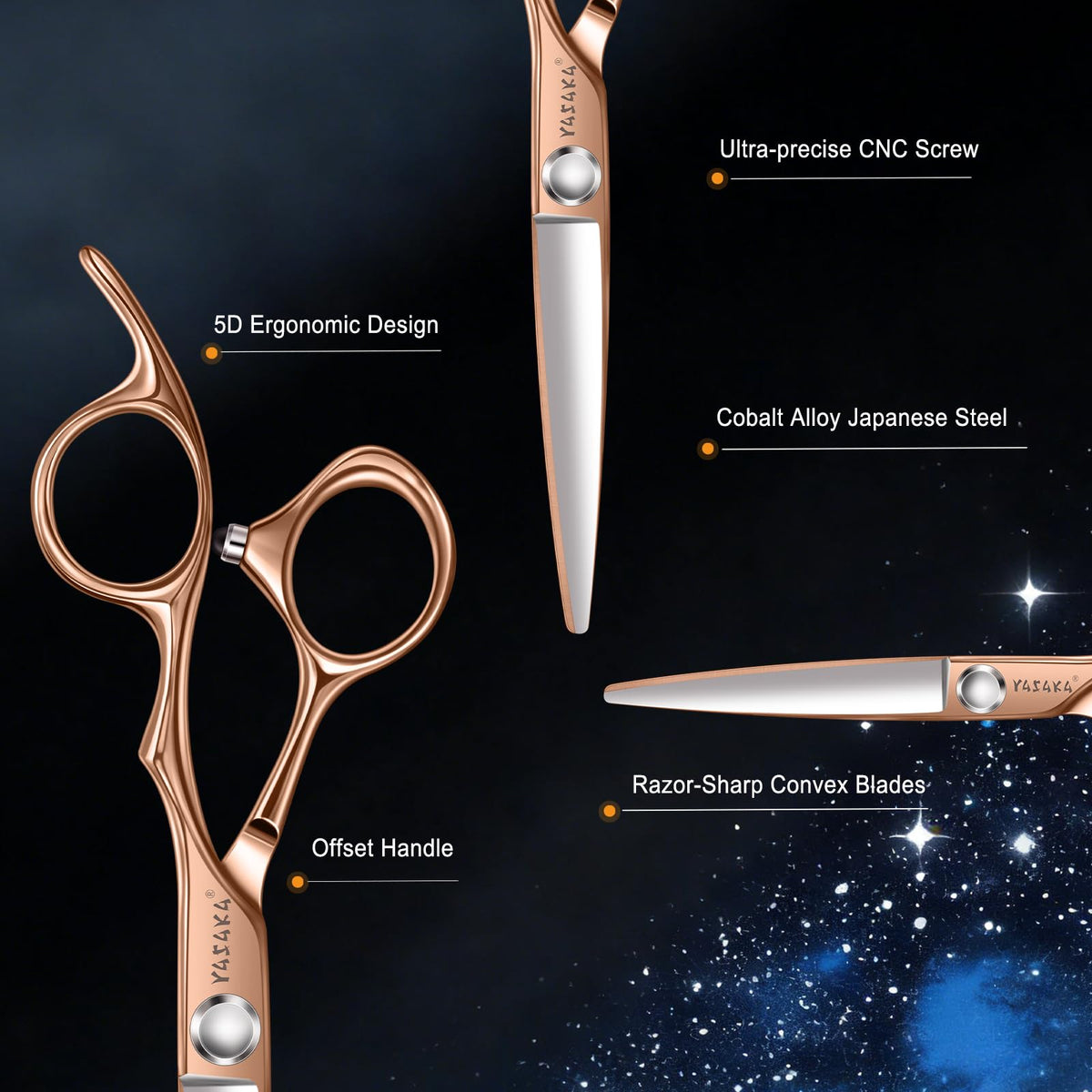 YASAKA 6.0" Hair Cutting Scissors side view showing finger holes