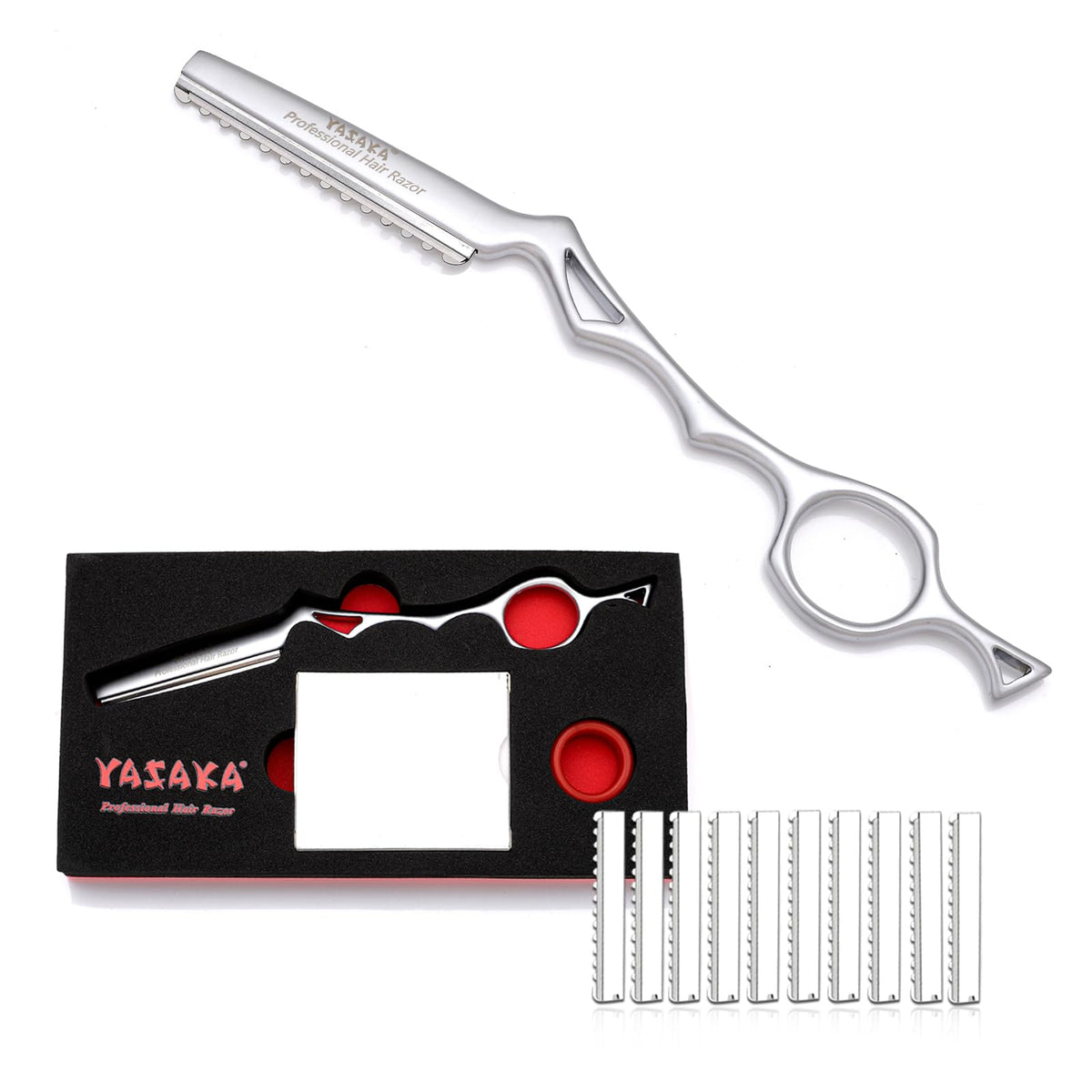 YASAKA Hair Cutting Razor 7.1 inch silver model front view