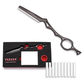 YASAKA Hair Razor 7.1" black model front view with stainless steel blade