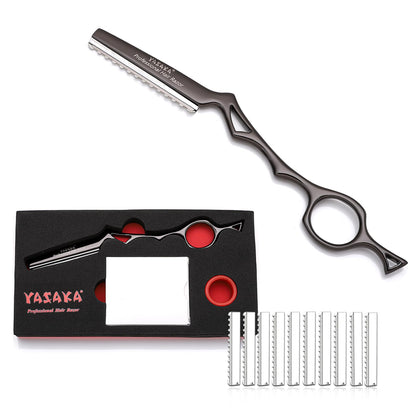 YASAKA Hair Razor 7.1" black model front view with stainless steel blade