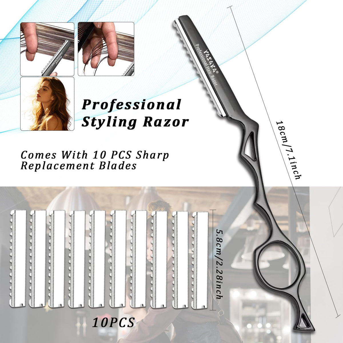 YASAKA Hair Razor 7.1" showing ergonomic curved handle