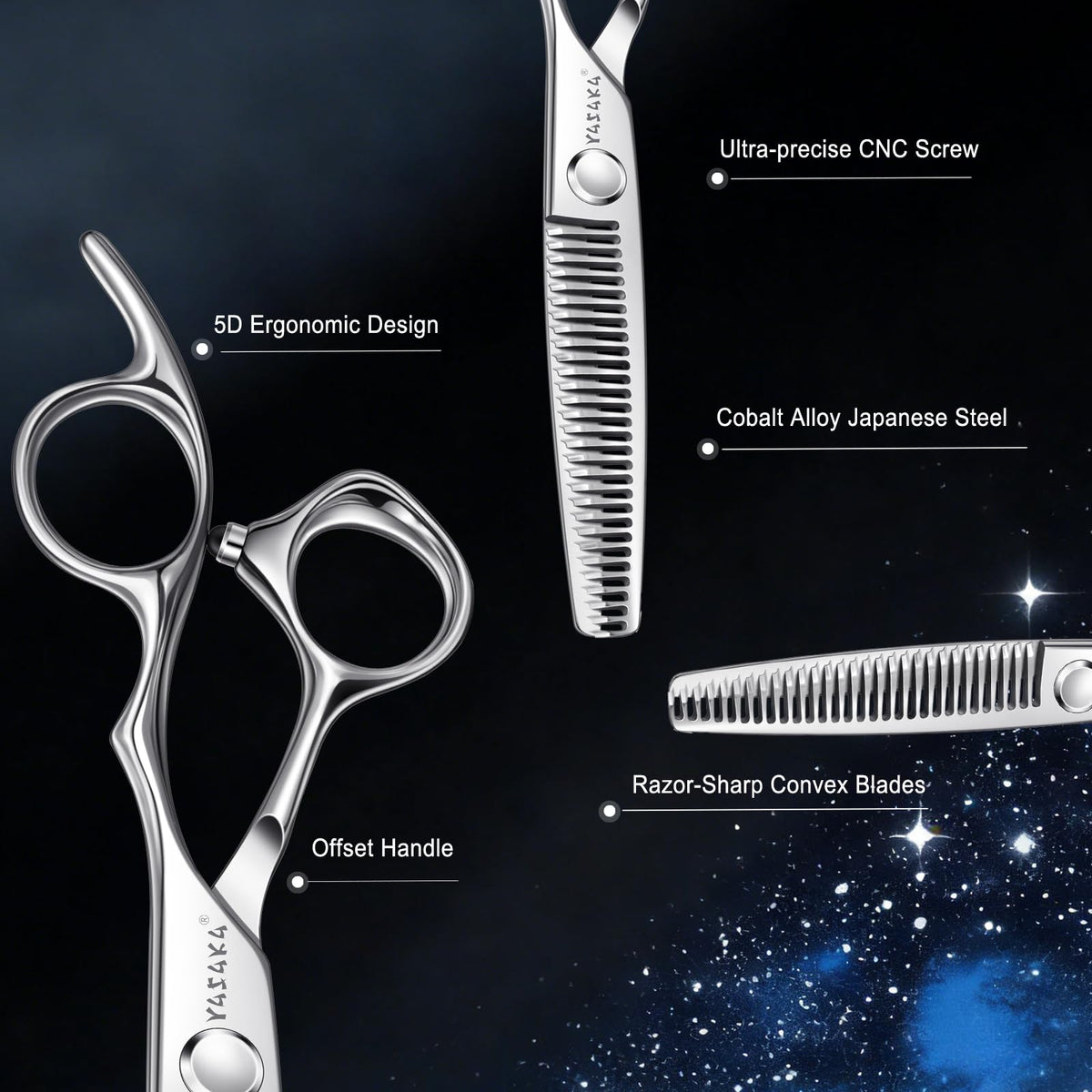 YASAKA thinning shears in use on hair