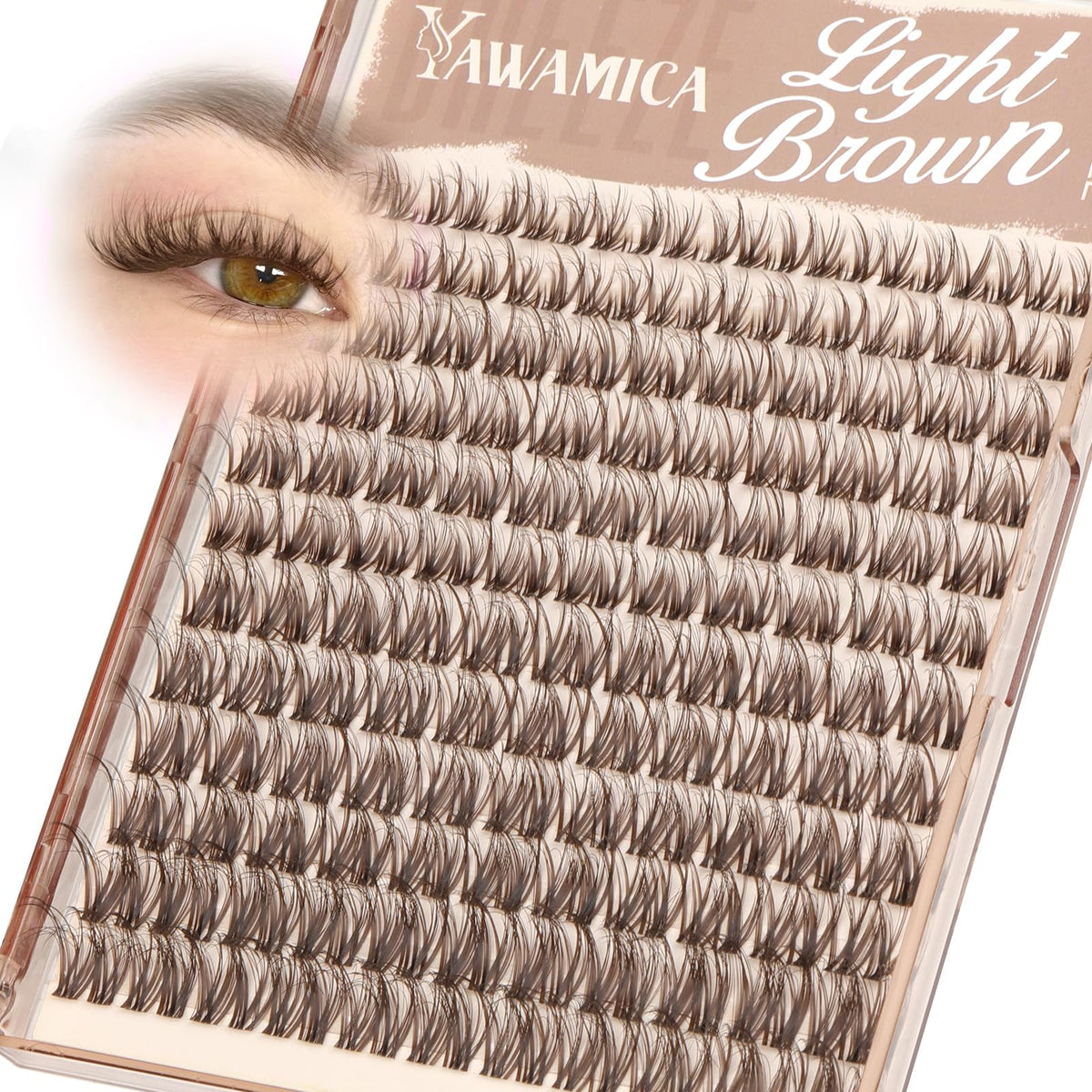 Yawamica Brown Lash Clusters front view with packaging