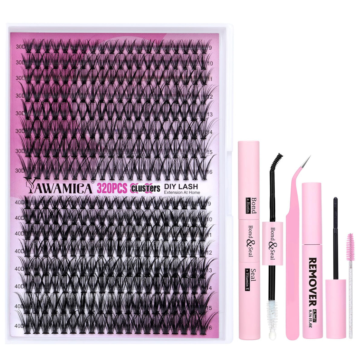 Yawamica DIY Lash Clusters Kit 320pcs with applicator and remover