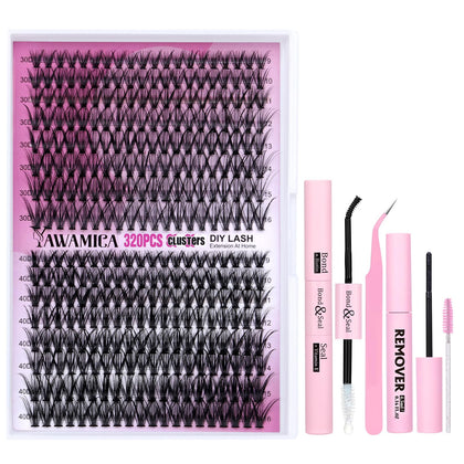 Yawamica DIY Lash Clusters Kit 320pcs with applicator and remover