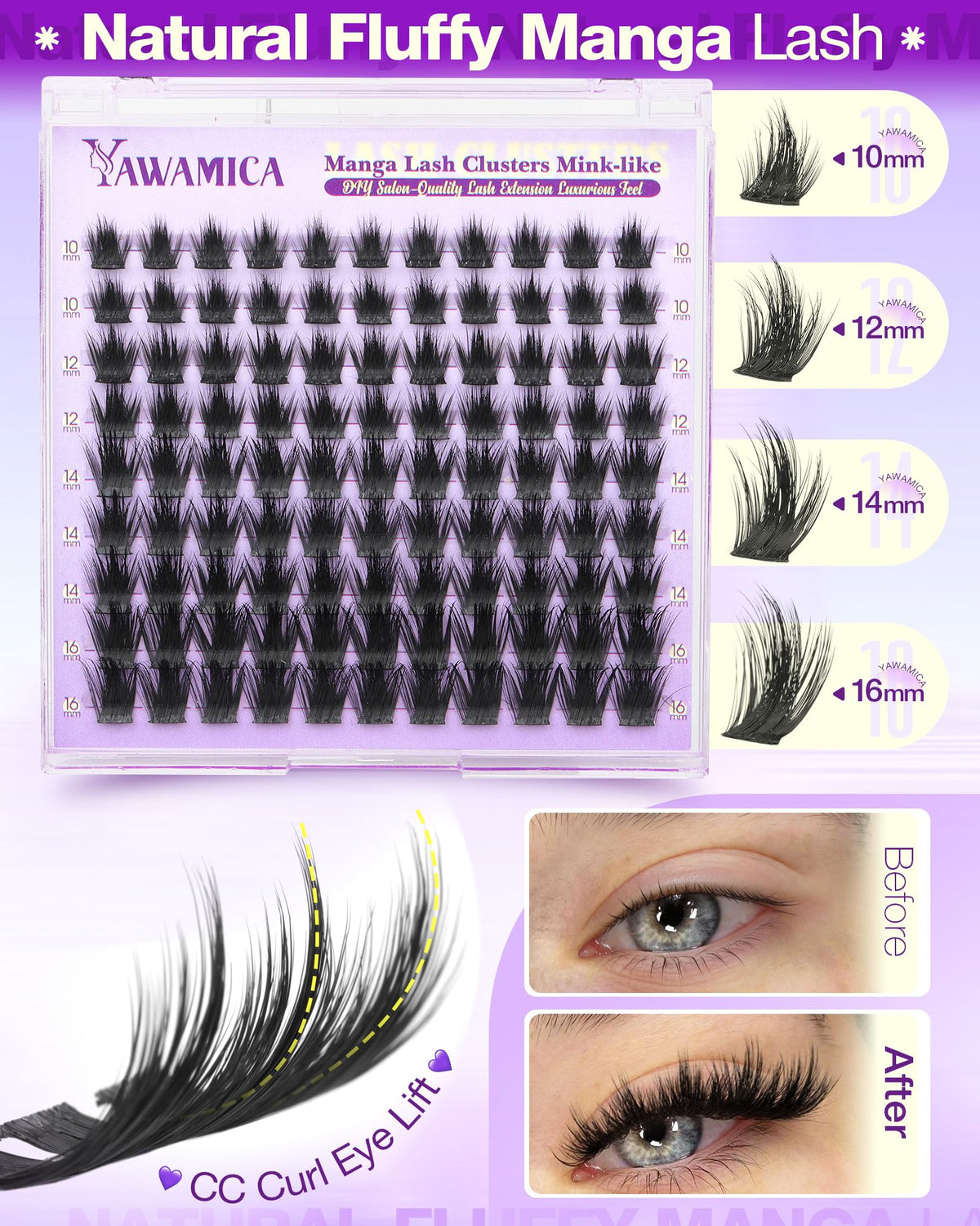 Yawamica Fluffy Manga Lash Clusters displayed in packaging