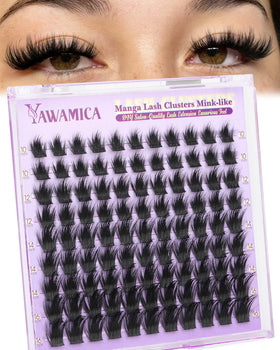 Yawamica Fluffy Manga Lash Clusters front view with wispy design