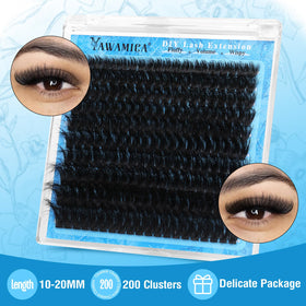 Yawamica Lash Clusters Kit 200D with bond and remover on a vanity
