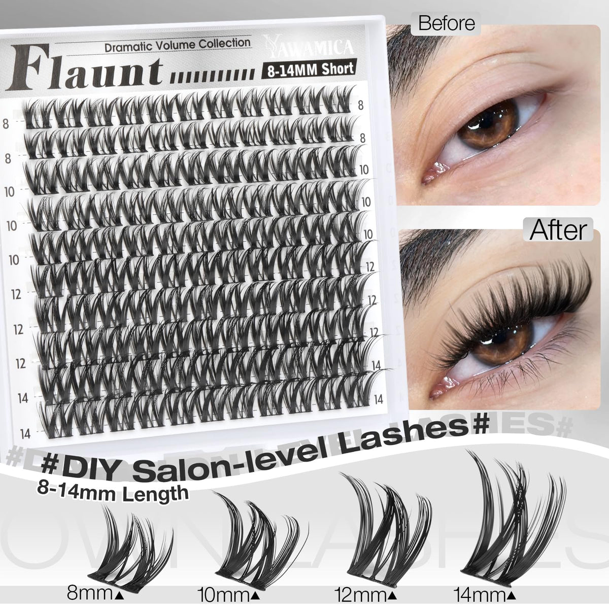 Yawamica lash clusters packaging with product details
