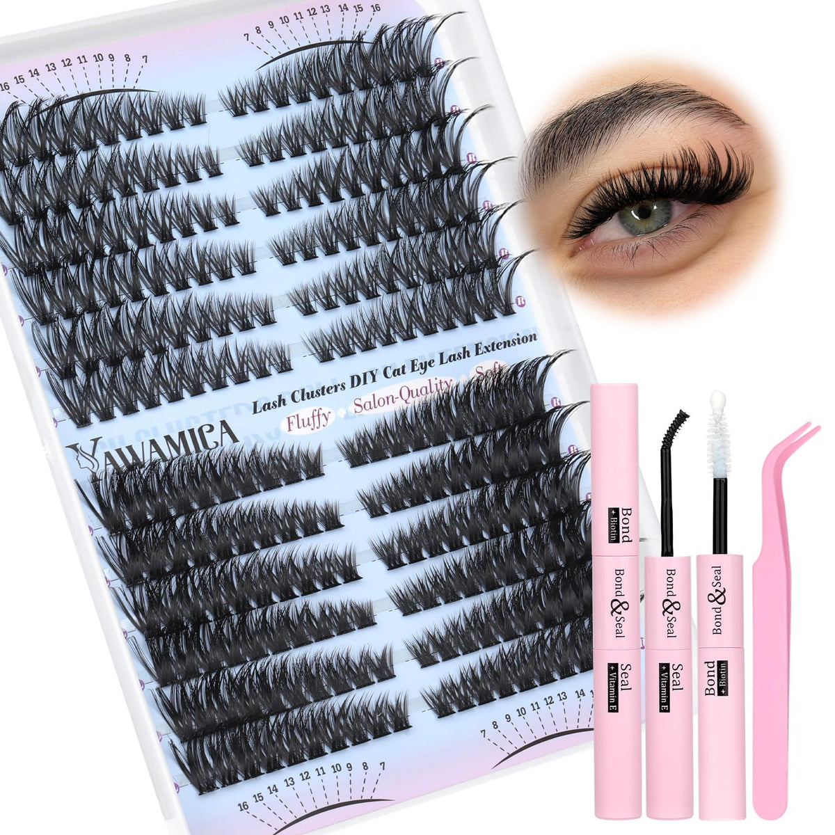 Yawamica Lash Extension Kit 240pcs with various lash clusters