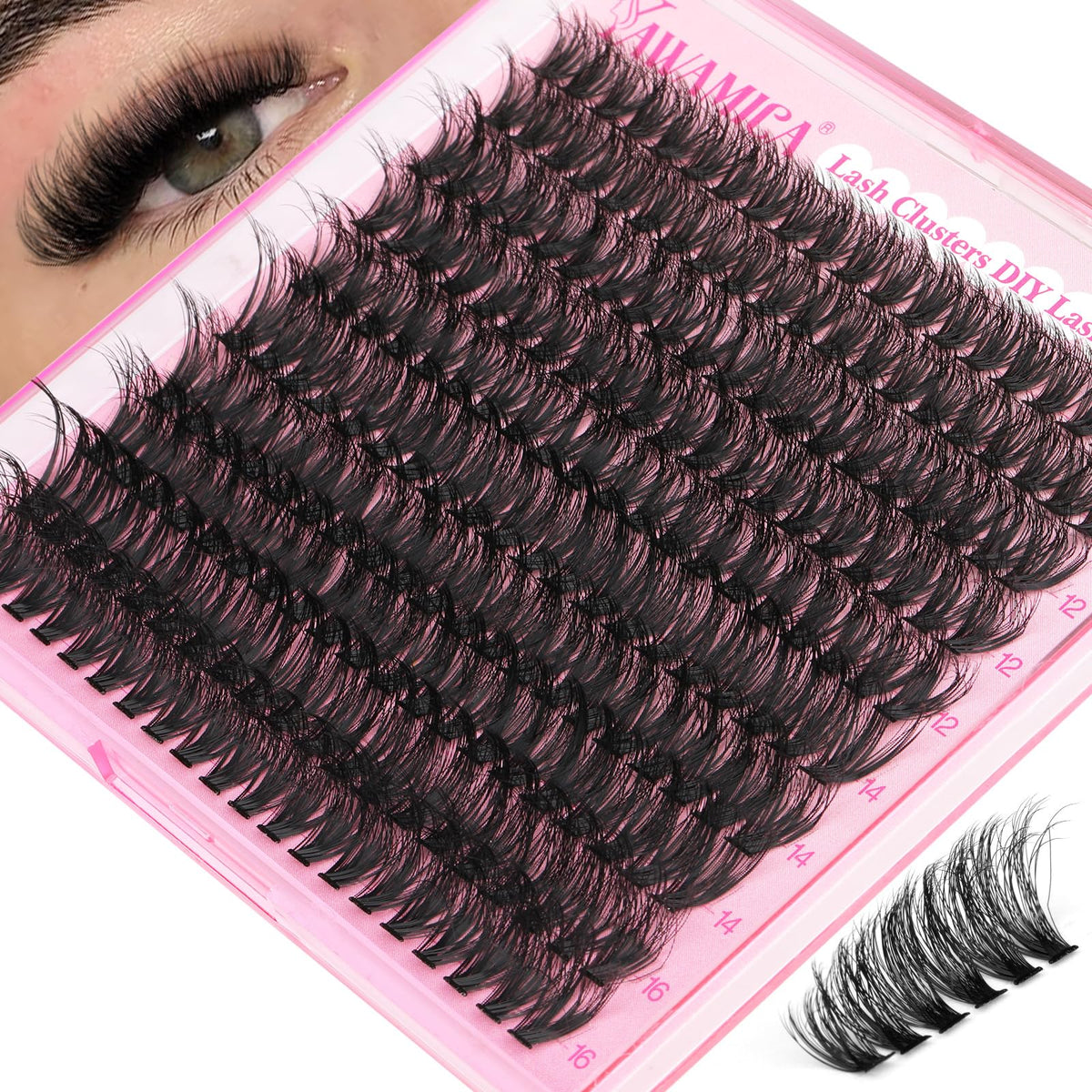 Yawamica Natural Fluffy Lash Clusters front view with mixed lengths