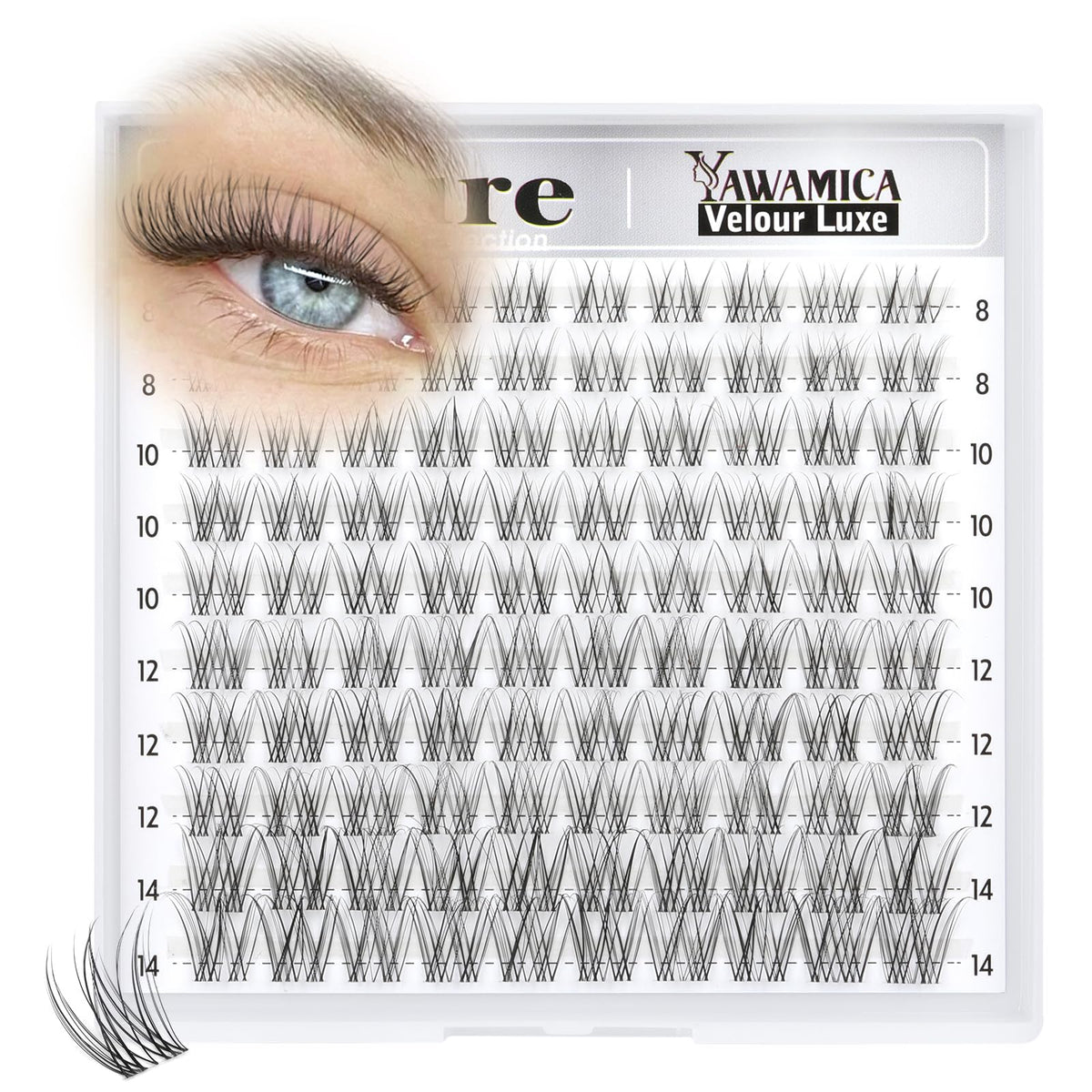 Yawamica Natural Lash Clusters 8-14mm CC Curl front view