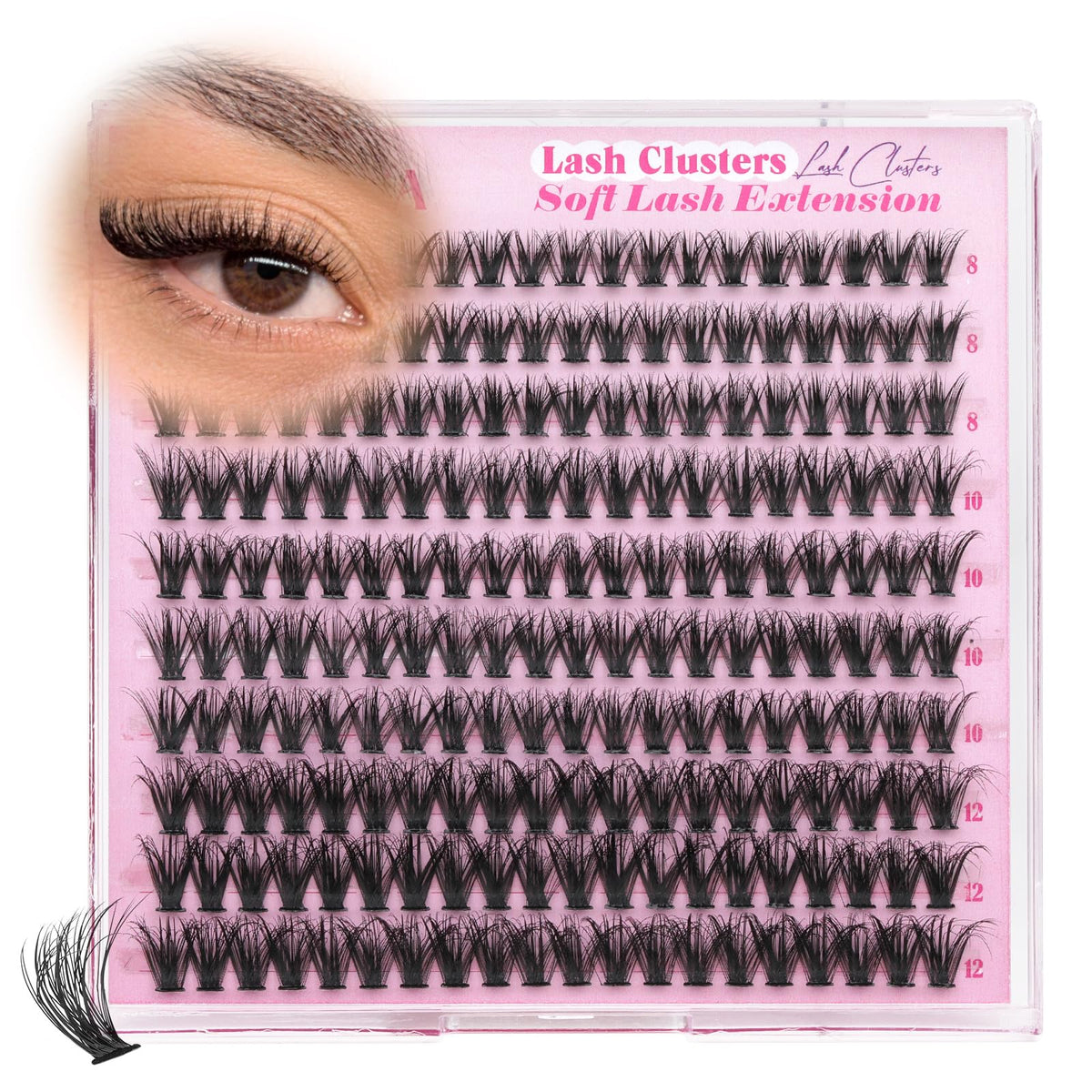 Yawamica Short Lash Clusters 8-12mm natural fluffy eyelash clusters front view