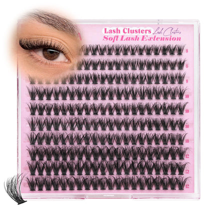 Yawamica Short Lash Clusters 8-12mm natural fluffy eyelash clusters front view