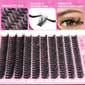 Yawamica Short Lash Clusters displayed with makeup tools