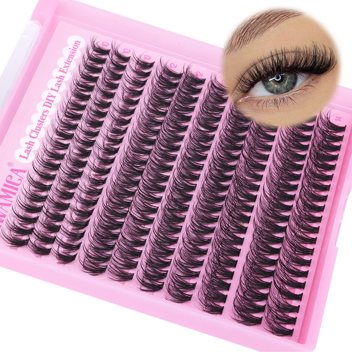 Yawamica Wispy Lash Clusters 10-14mm front view