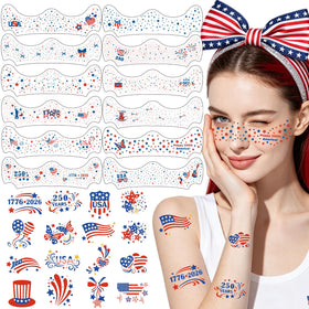 Yazhiji 28PCS 4th of July face tattoos with glitter designs