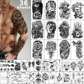 Yazhiji 36 Sheets Temporary Tattoos front view with various designs