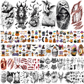 Yazhiji Halloween Temporary Tattoos featuring skulls and bats