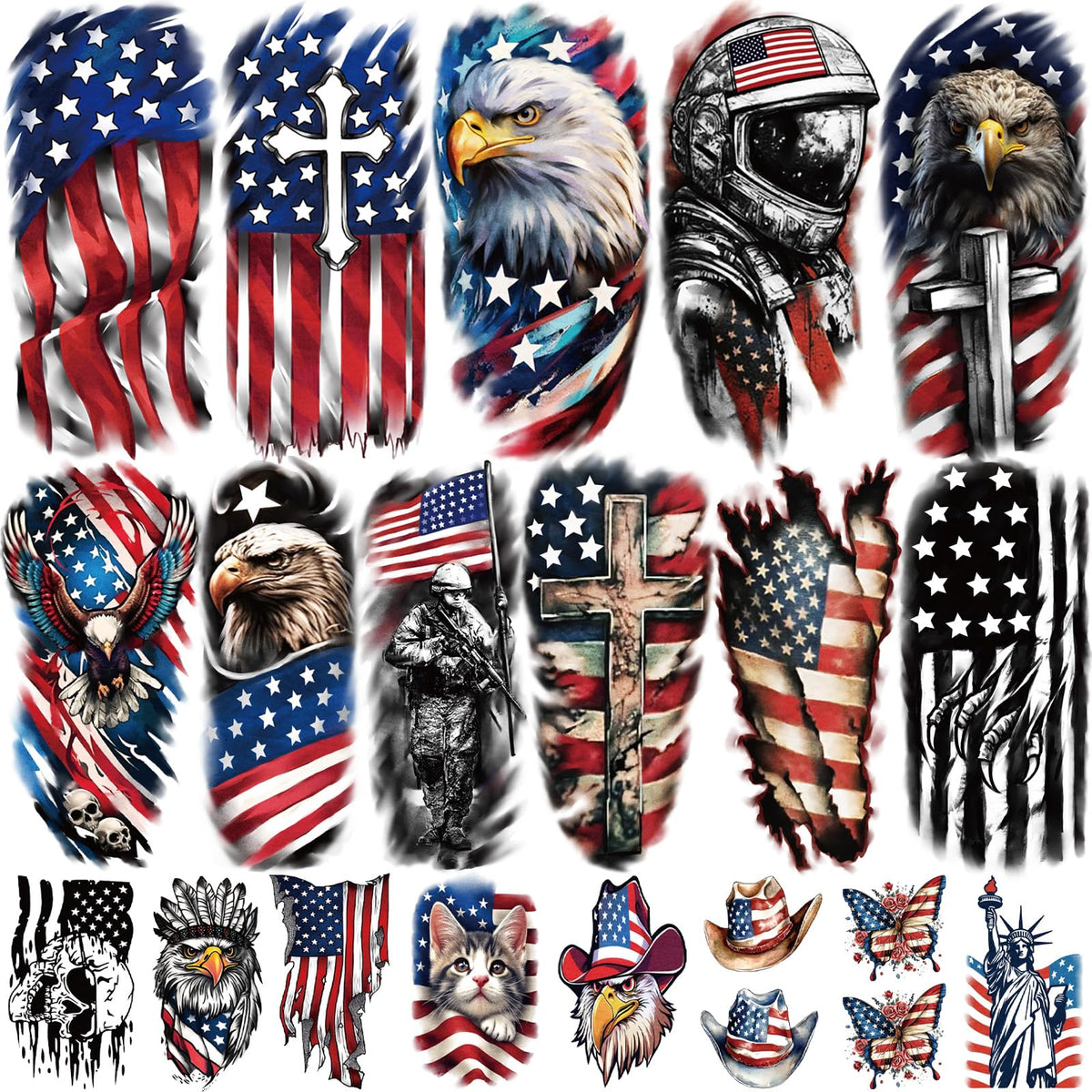 Yazhiji Independence Day Temporary Tattoos 77 sheets with various designs