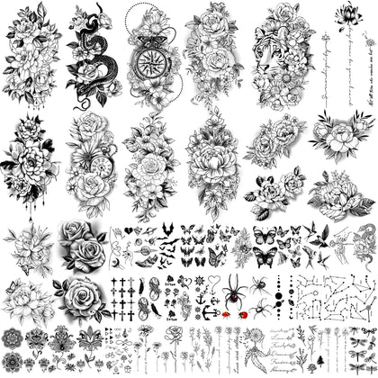Yazhiji large sexy flowers collection temporary tattoos front view