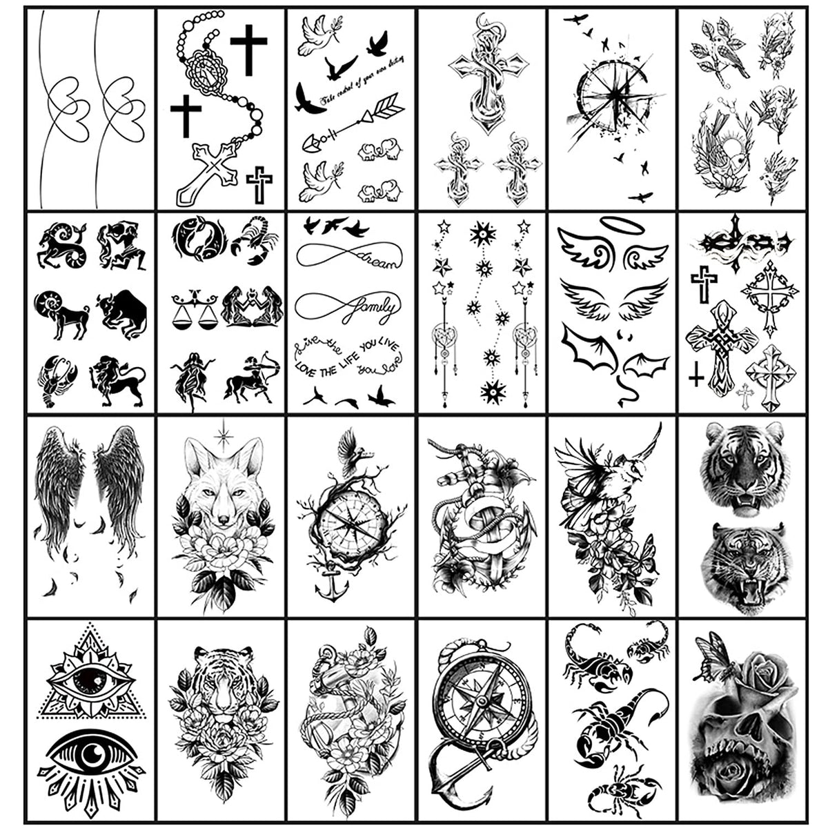 Yazhiji temporary tattoos displayed on a table with a damp paper towel