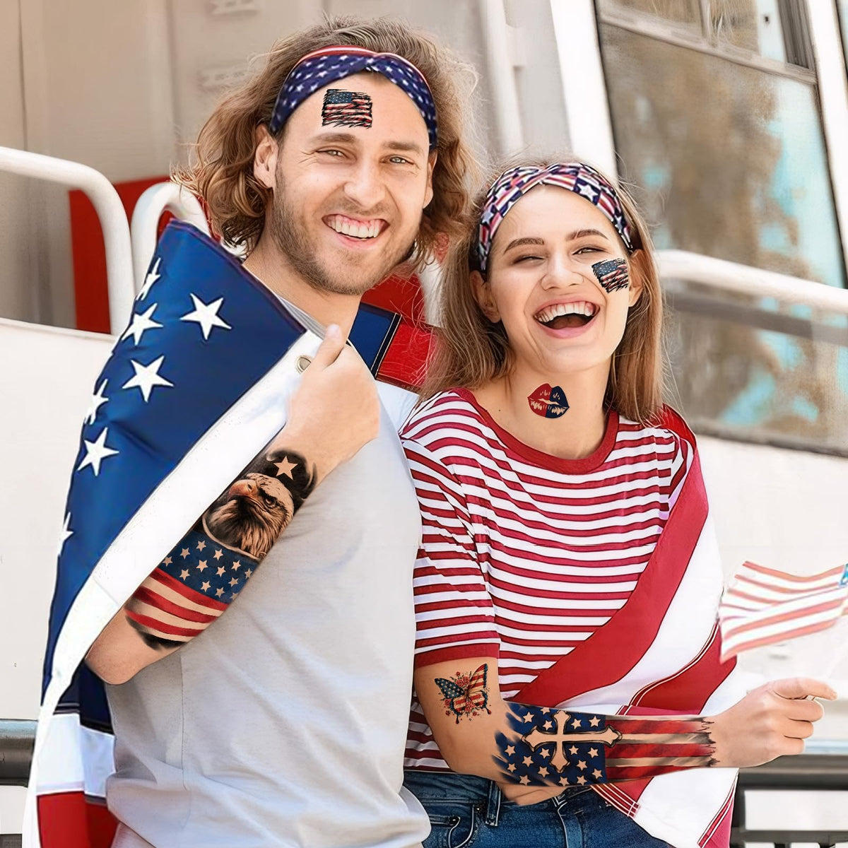 Yazhiji temporary tattoos showcasing fireworks and patriotic symbols