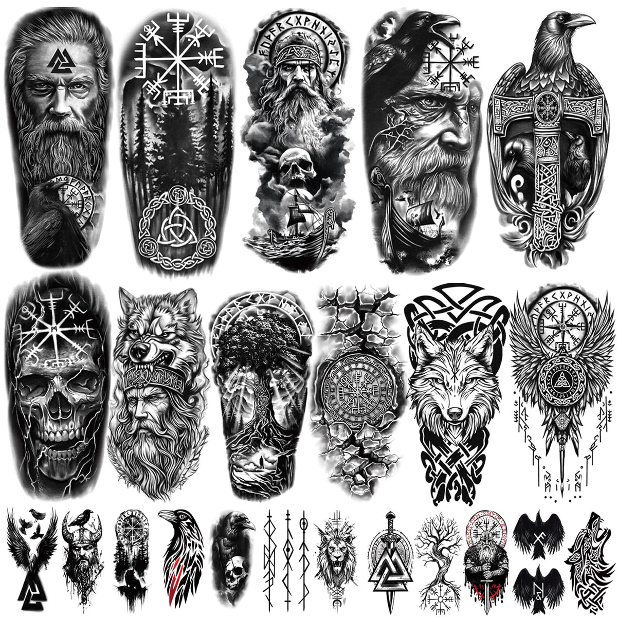 Yazhiji Viking Temporary Tattoos 77 sheets with various designs