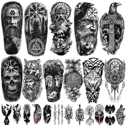 Yazhiji Viking Temporary Tattoos 77 sheets with various designs
