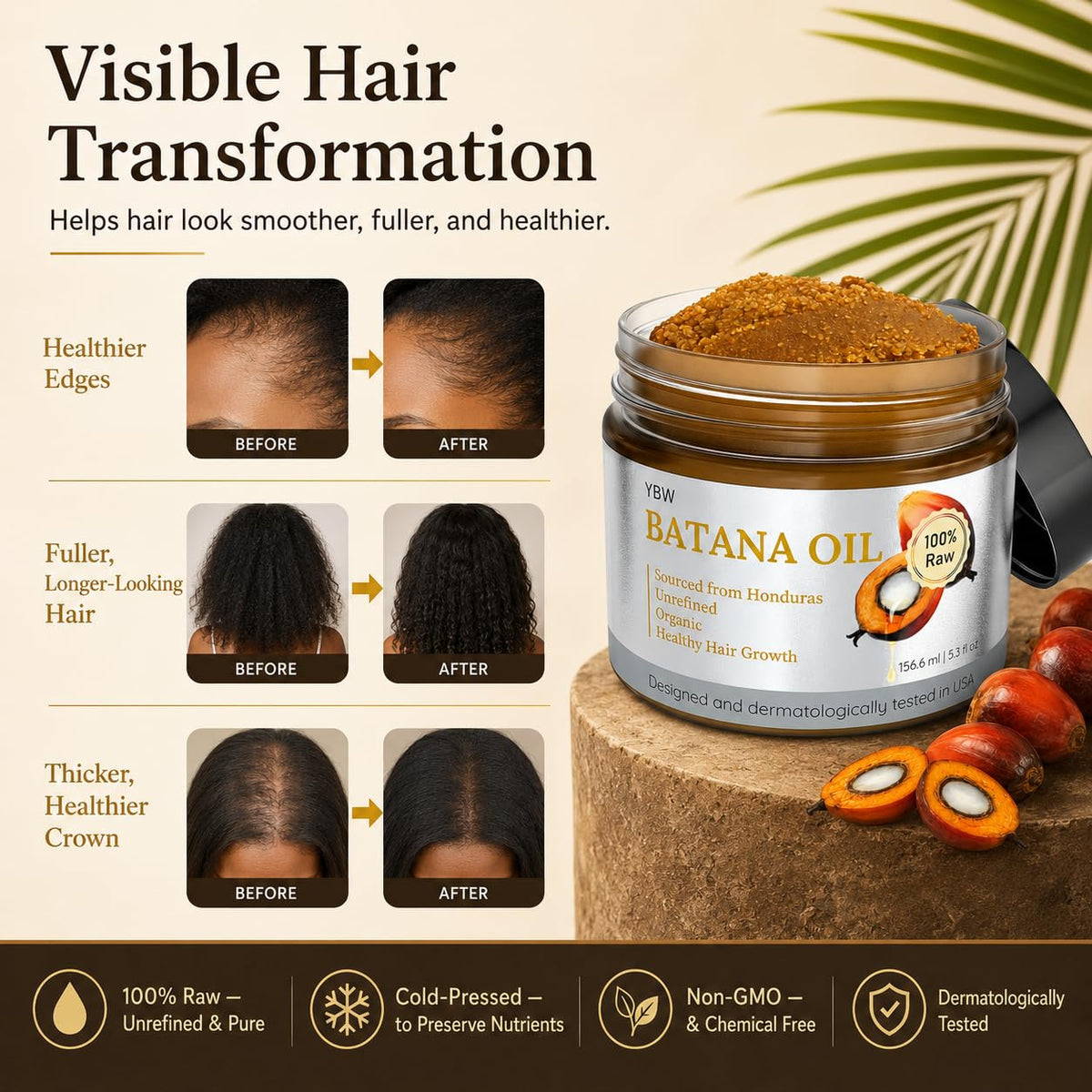 YBW Batana Oil 159g application on hair