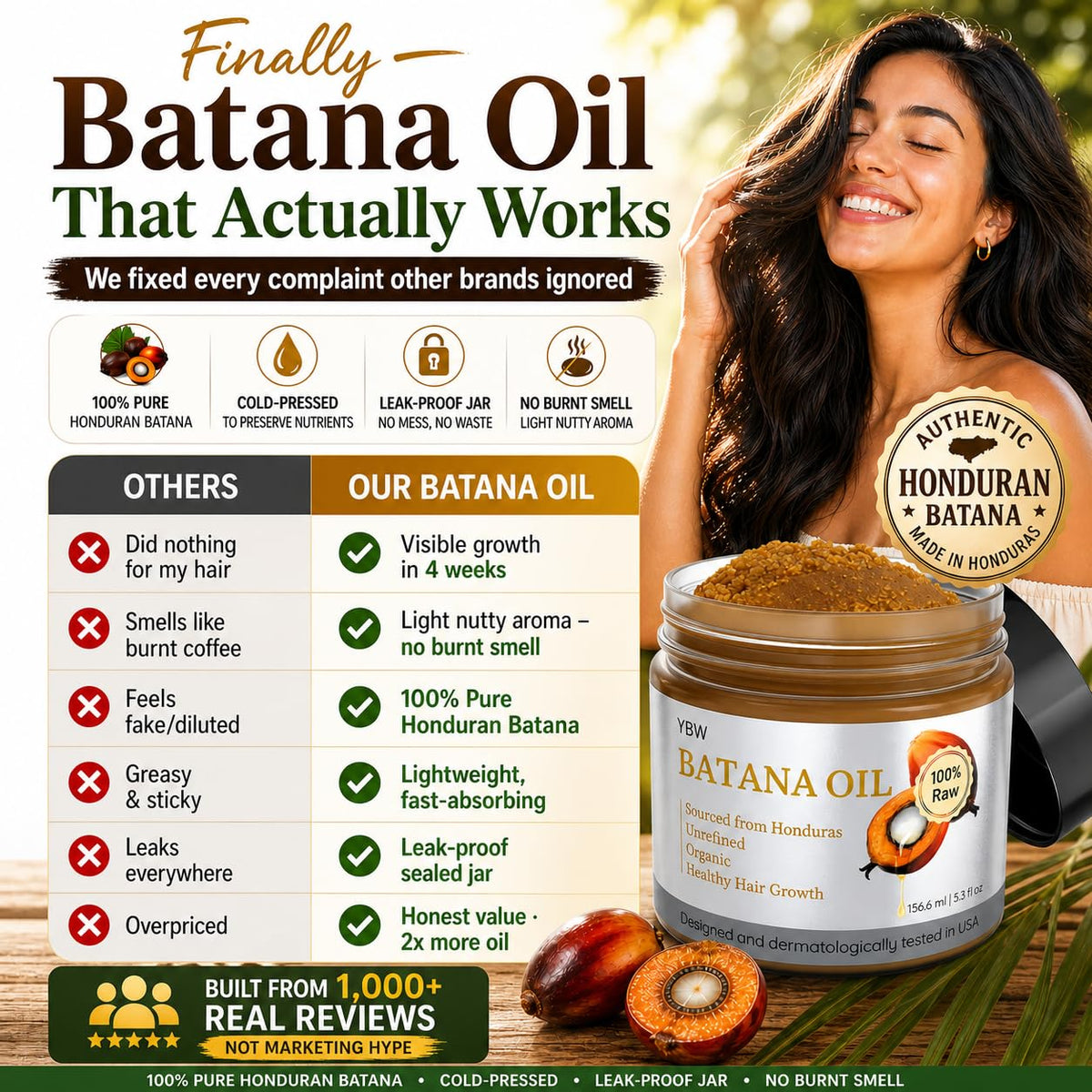 YBW Batana Oil 159g showing packaging and label
