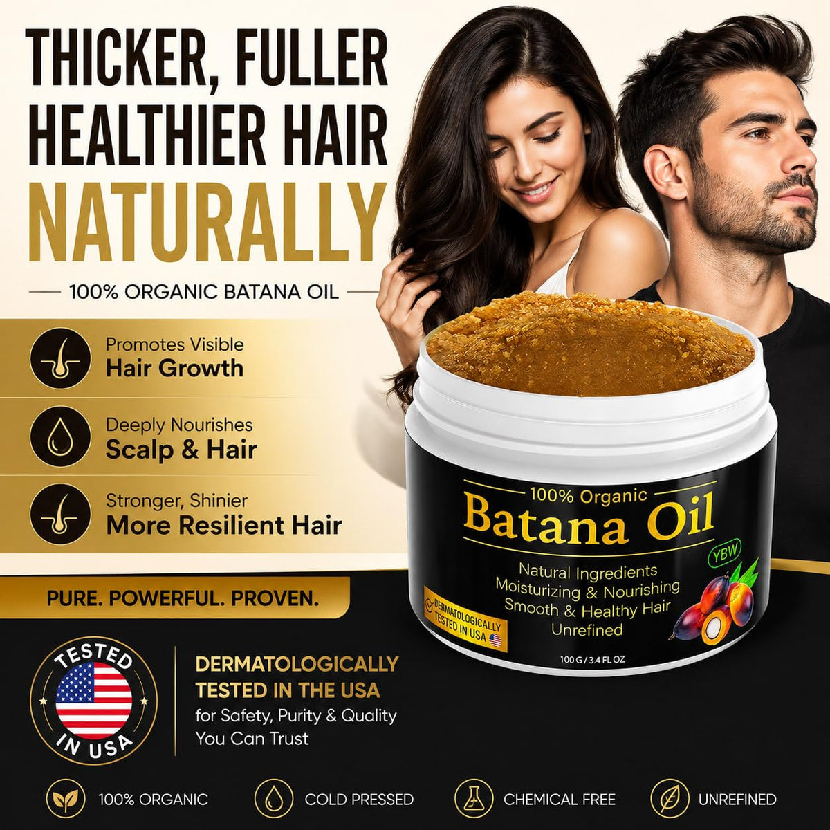 YBW Raw Batana Oil 132g back view showing ingredients
