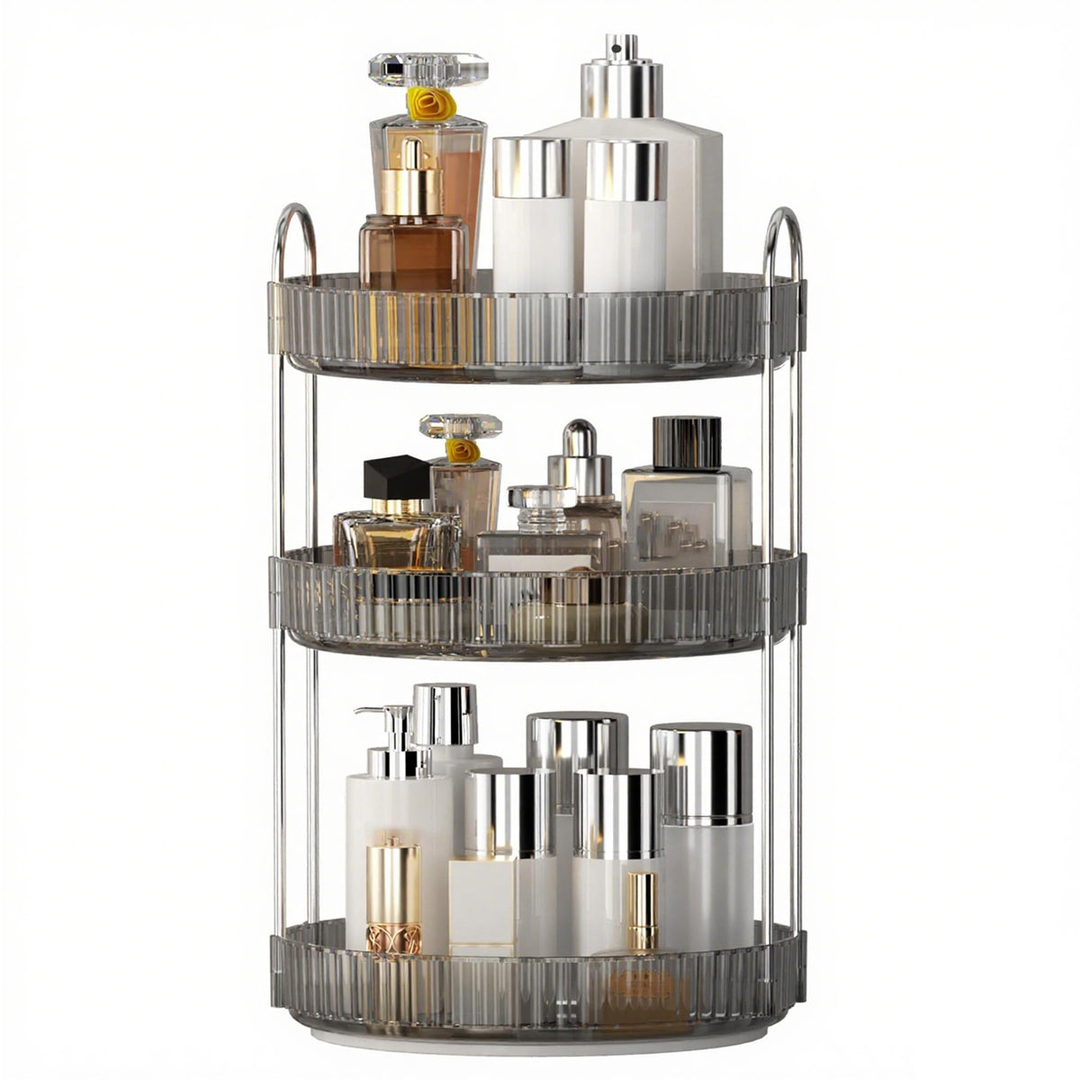 YCIA&DONE 360 Rotating Makeup Organizer front view in Smoky Gray