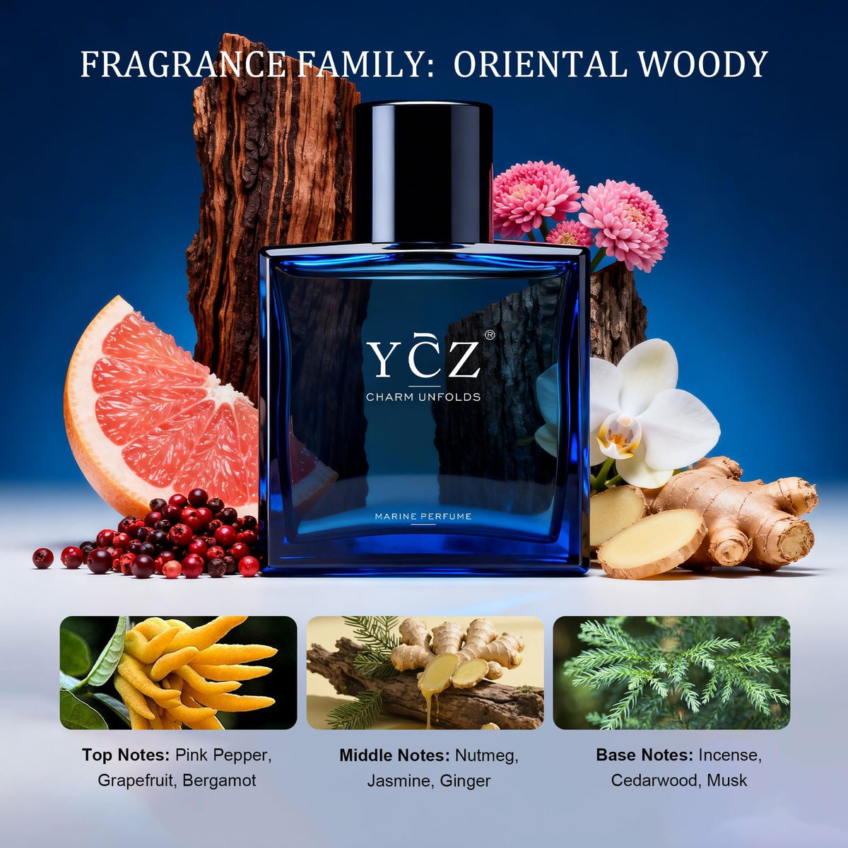 Ycz Midnight Marine Eau De Parfum bottle with cap