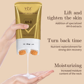 Ycz Neck Cream 4.23 Fl Oz with roller applicator in use