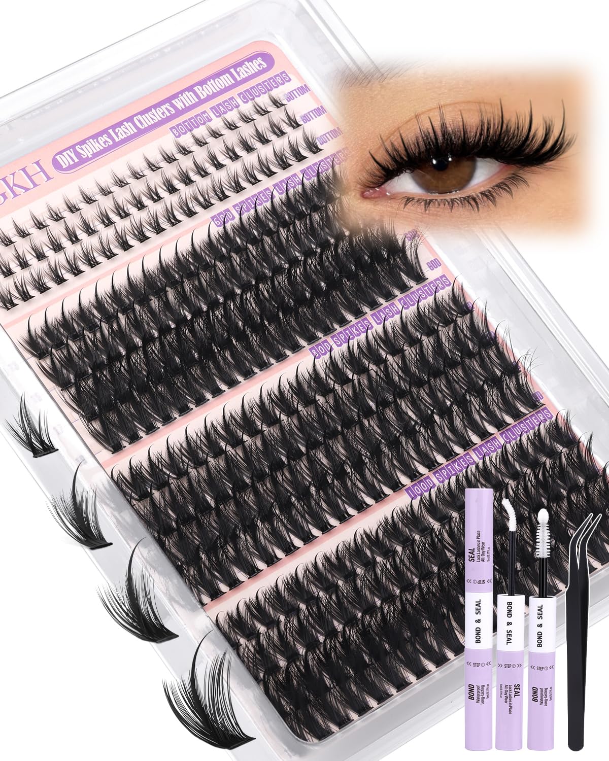 YDAGKH lash clusters applied on model's eyes