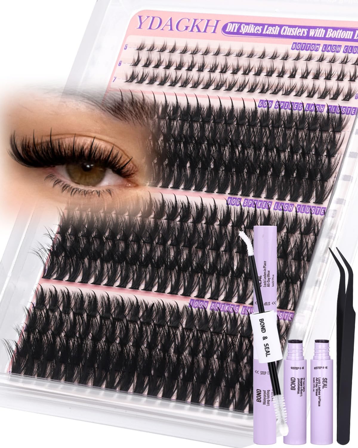 YDAGKH Volume Lash Clusters Kit with spikes in packaging