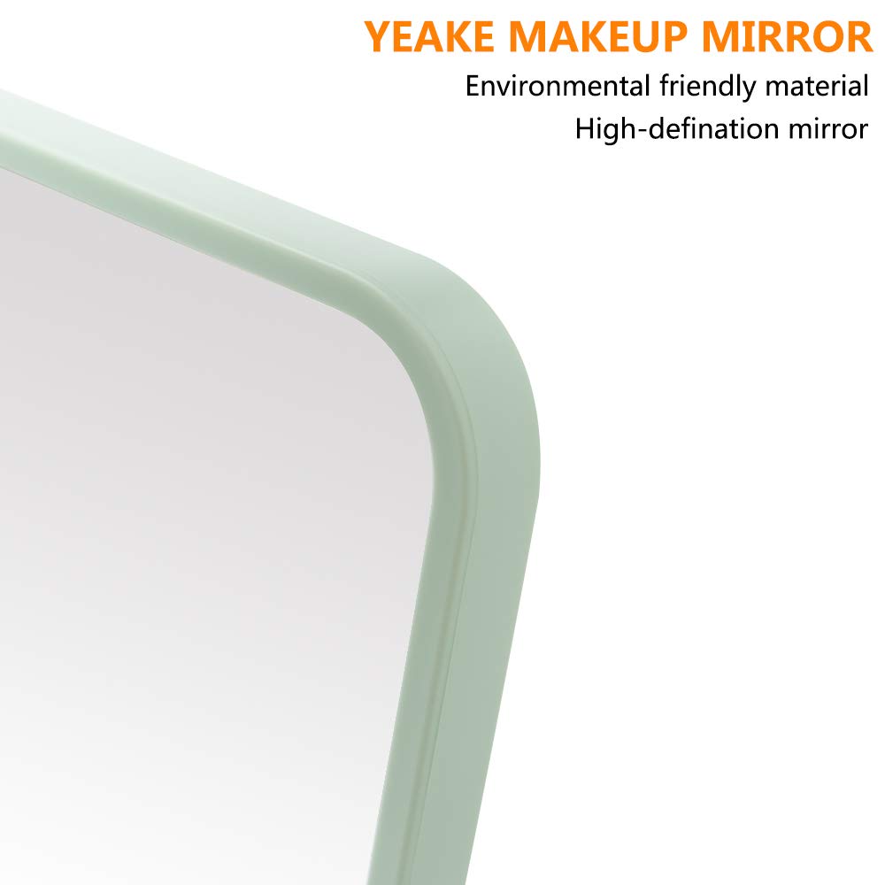 YEAKE compact mirror with stainless steel bracket standing on a countertop