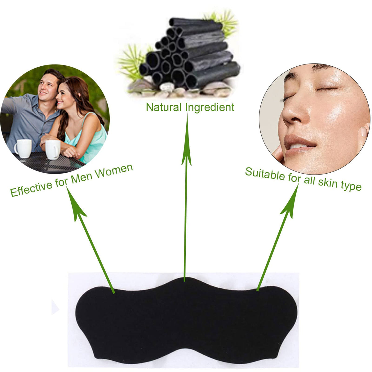 Yecuce Pore Strips showing natural charcoal ingredients