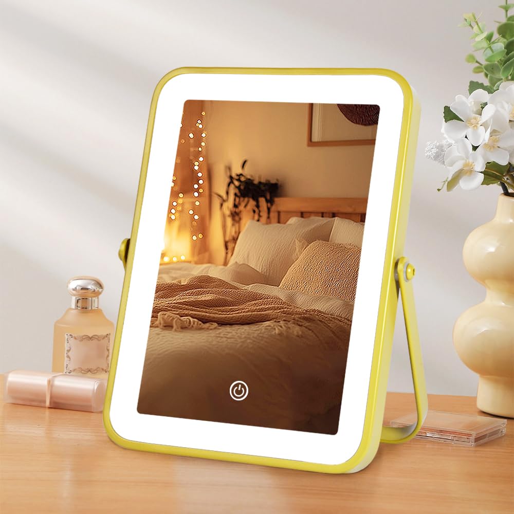 YEKKOPT Gold Rechargeable Makeup Mirror front view with lights
