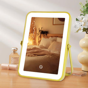 YEKKOPT Gold Rechargeable Makeup Mirror front view with lights