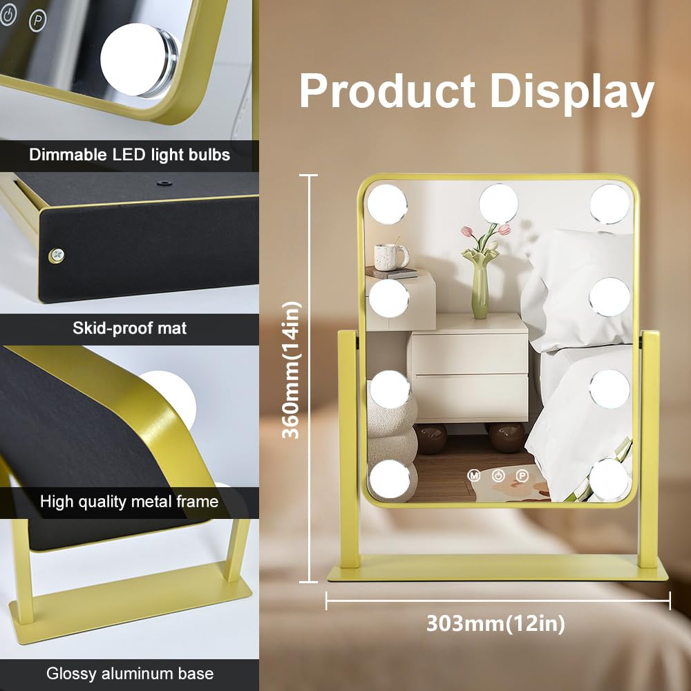 YEKKOPT Gold Vanity Makeup Mirror side view showing touch control