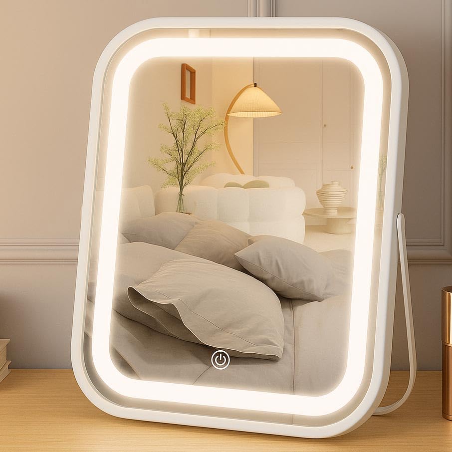 YEKKOPT Lighted Makeup Mirror front view with adjustable brightness