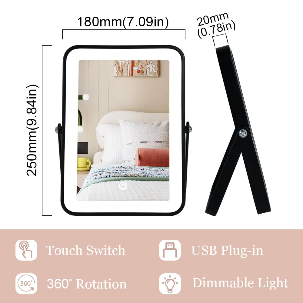 YEKKOPT Makeup Mirror side view showing sturdy U-shaped stand