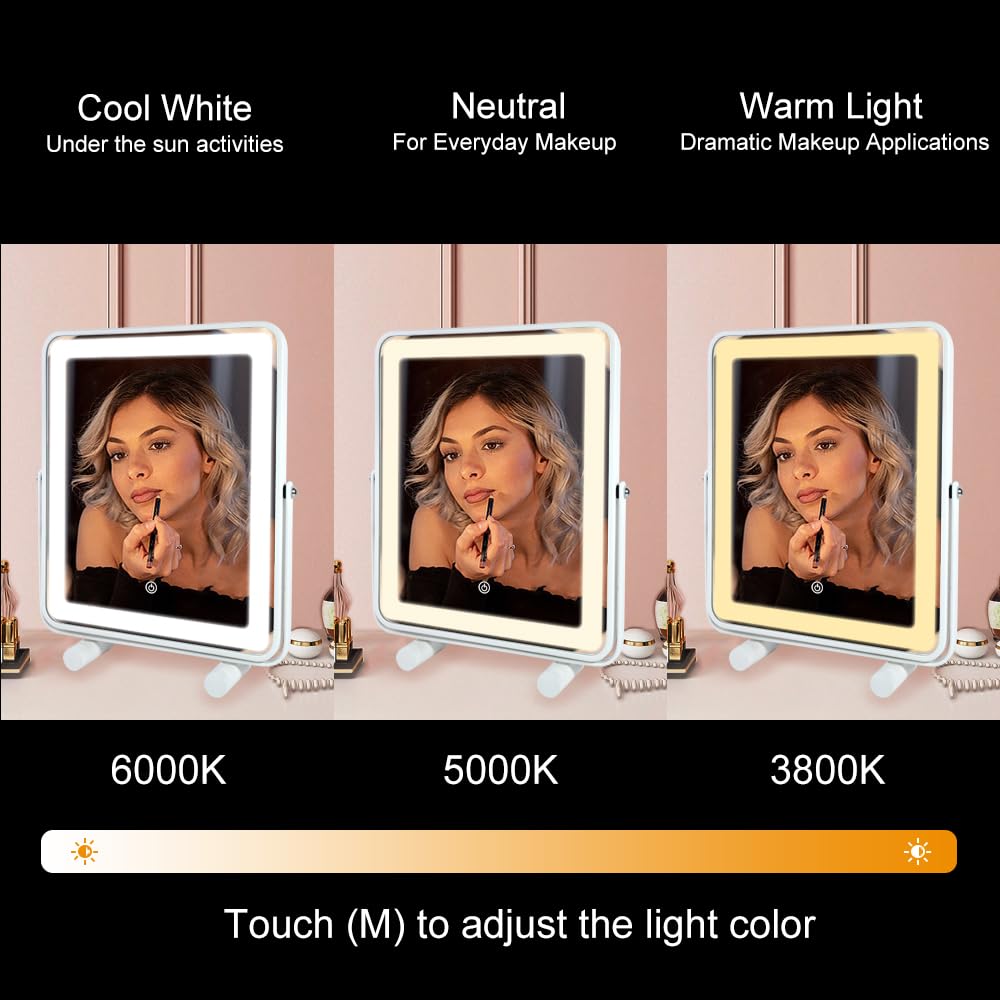 YEKKOPT makeup vanity mirror displaying warm lighting mode